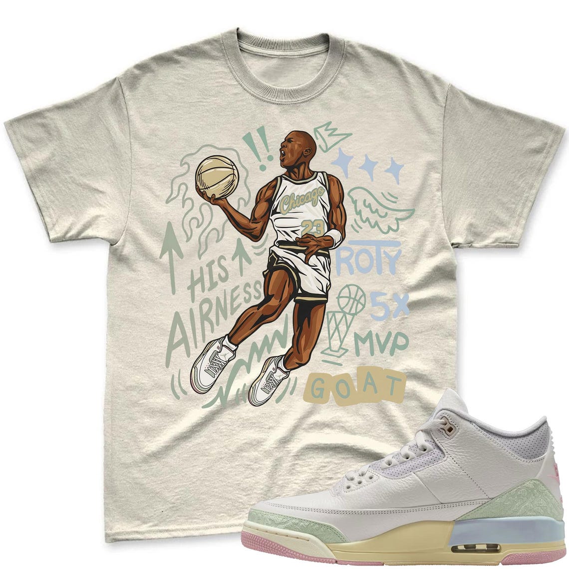 FLAIR 23! Shirt To Match Air Jordan 3 Sail & Jade Aura - Spring In The Air Matching Shirt