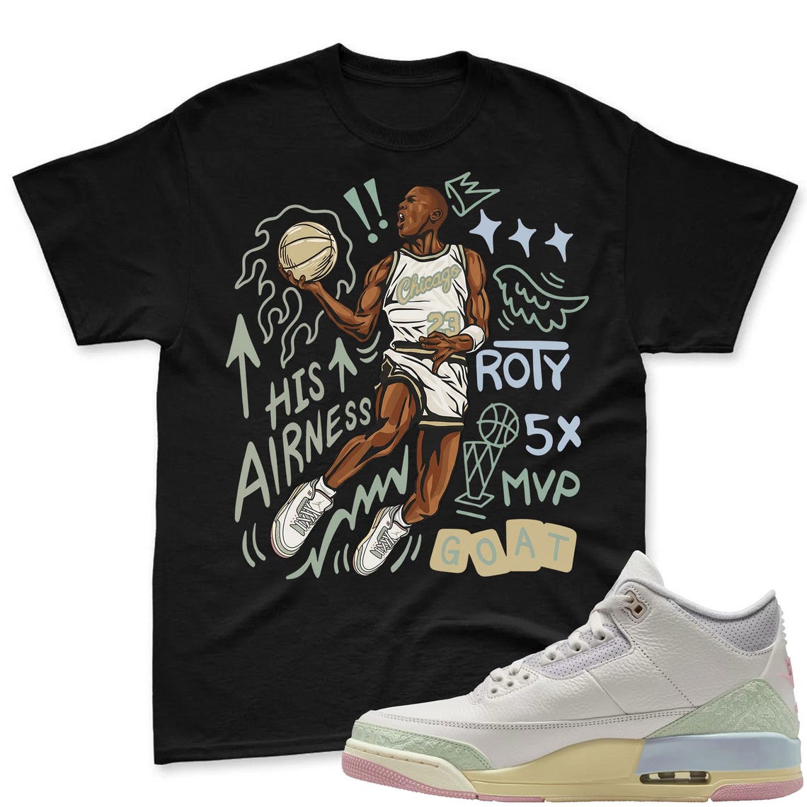 FLAIR 23! Shirt To Match Air Jordan 3 Sail & Jade Aura - Spring In The Air Matching Shirt