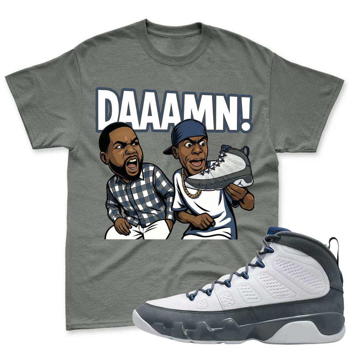 DAAAMN! Jordan 9 Flint Grey Sneaker Mactching Shirt - Shirt To Match Jordan 9 Flint Grey