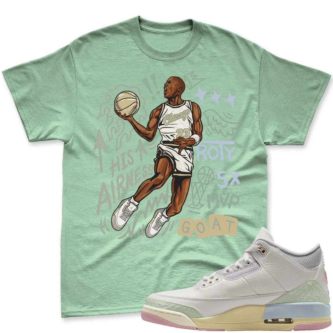 FLAIR 23! Shirt To Match Air Jordan 3 Sail & Jade Aura - Spring In The Air Matching Shirt