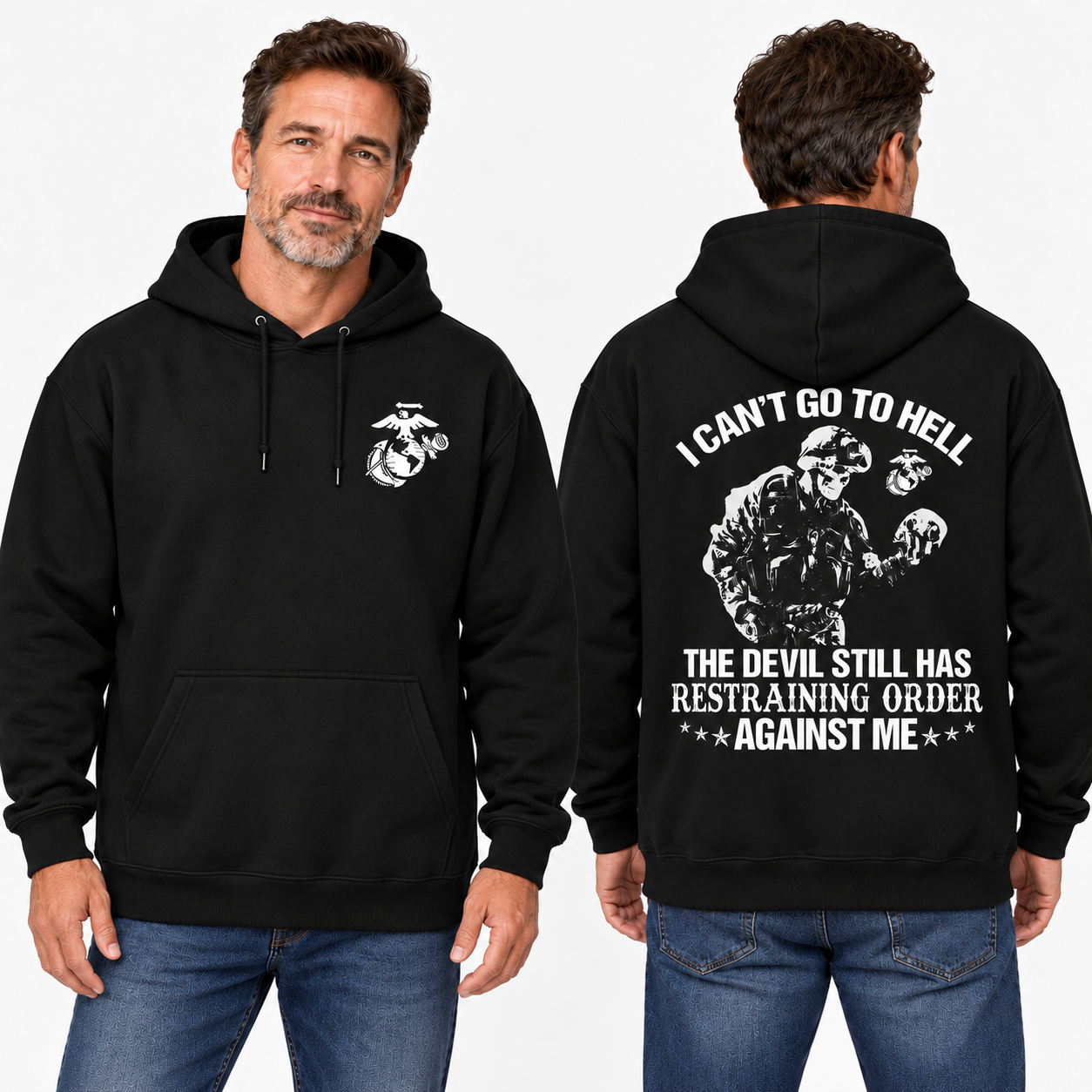 I Can't Go To Hell Quote Vintage USMC Inspired Hoodie
