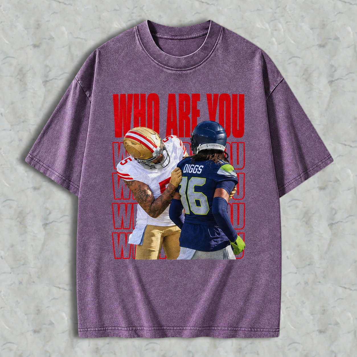Who Are You Graphic Washed T-shirt, Football Rivalry Print Washed T-shirt, Funny Game Day Washed T-shirt