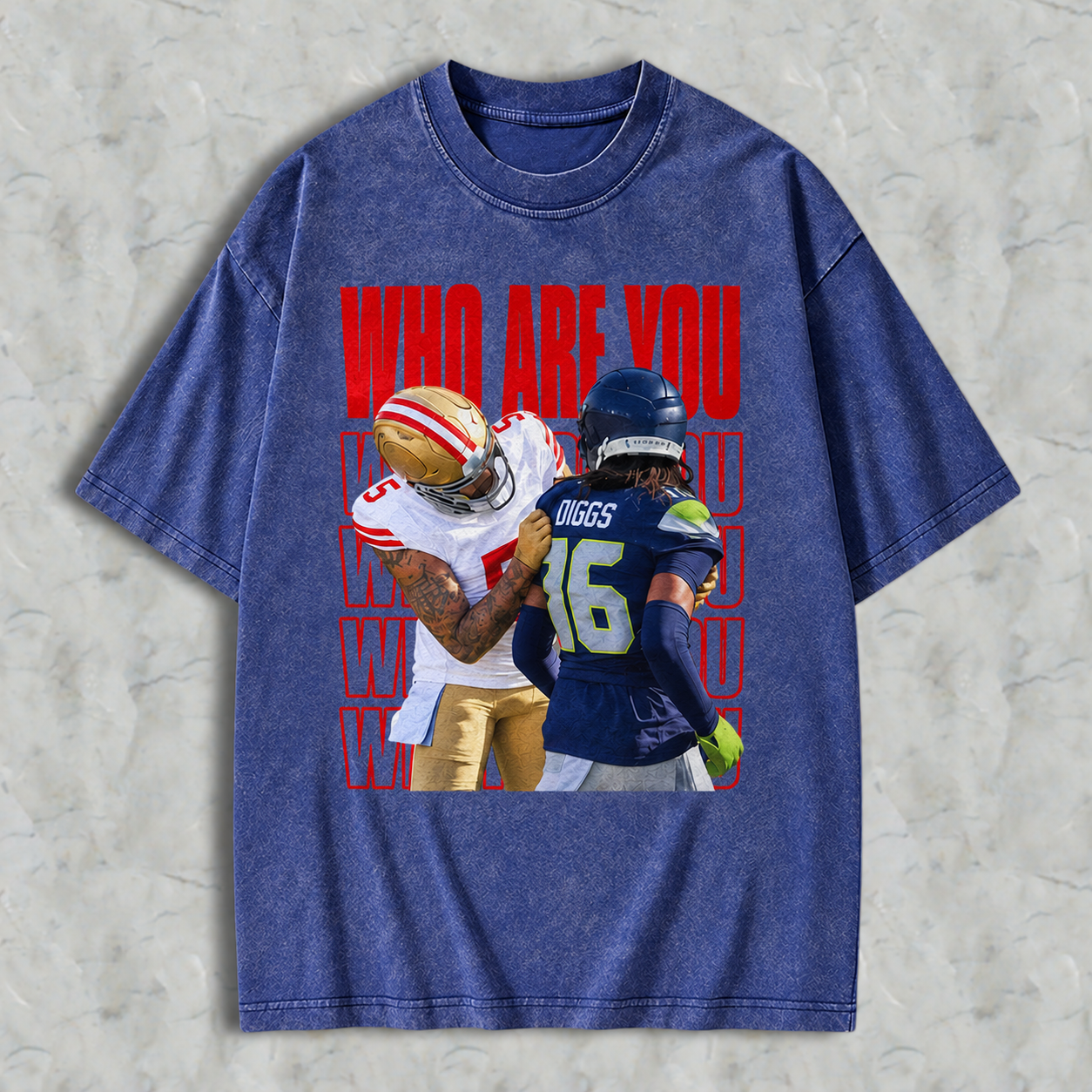 Who Are You Graphic Washed T-shirt, Football Rivalry Print Washed T-shirt, Funny Game Day Washed T-shirt