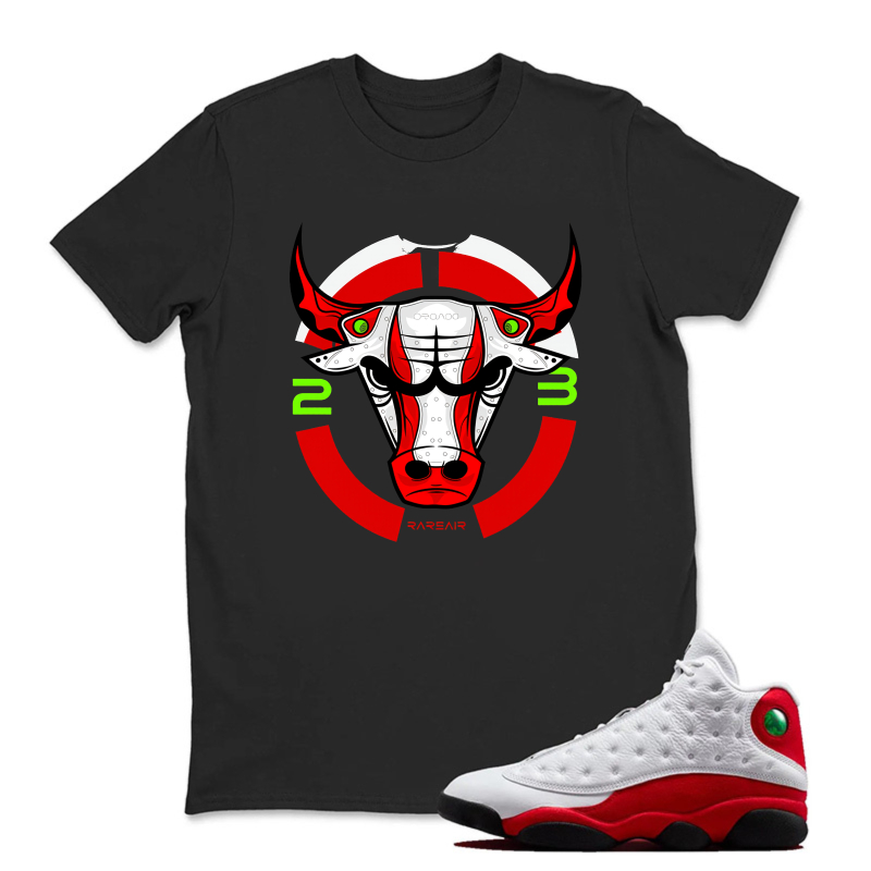 Bull Head With Red Horns And Numbers Sneaker T Shirt Matching Jordan 13 OG Chicago Red/White