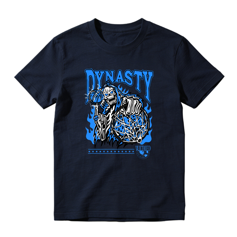 Dynasty Skeleton Basketball Blue Flame Sneaker T Shirt Matching Jordan 14 University Blue