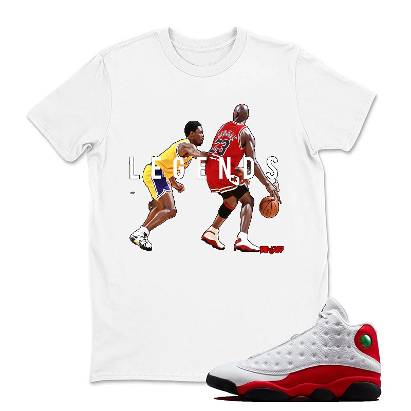 Legends Basketball Players Action Pose Sneaker T Shirt Matching Jordan 13 OG Chicago Red/White