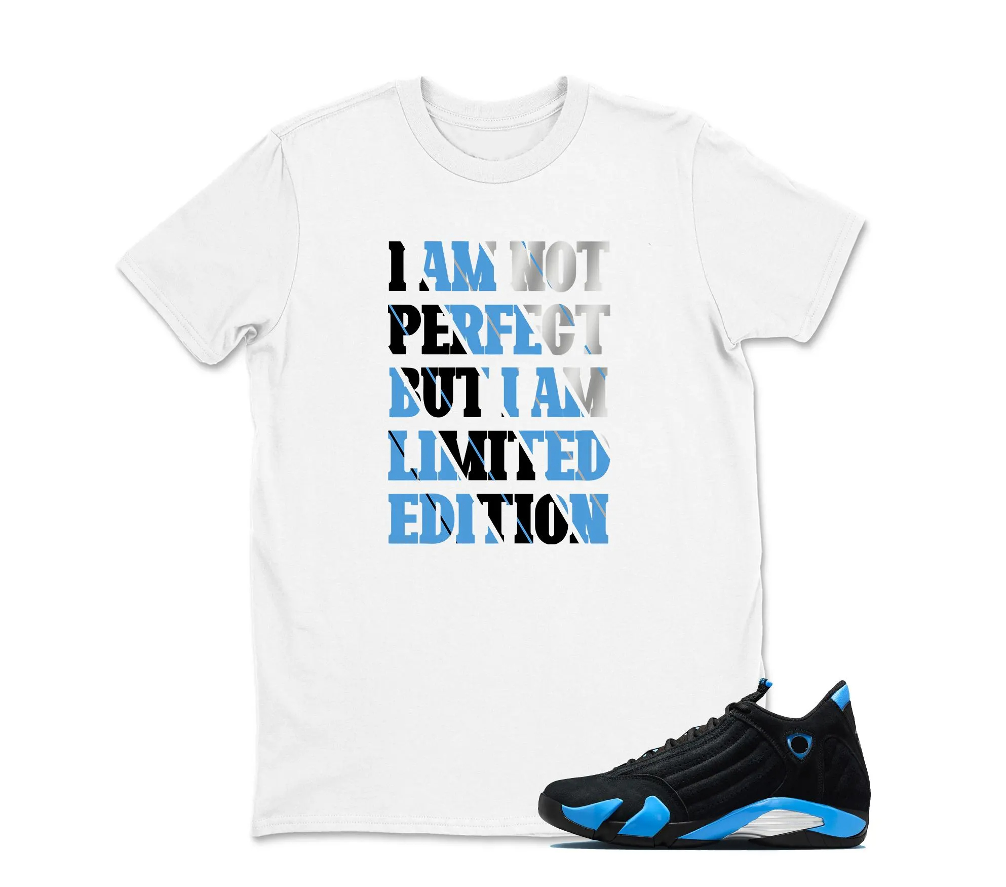 I Am Limited Sneaker Tees - Jordan 14 University Blue Matching Sneaker Tee Shirt Black