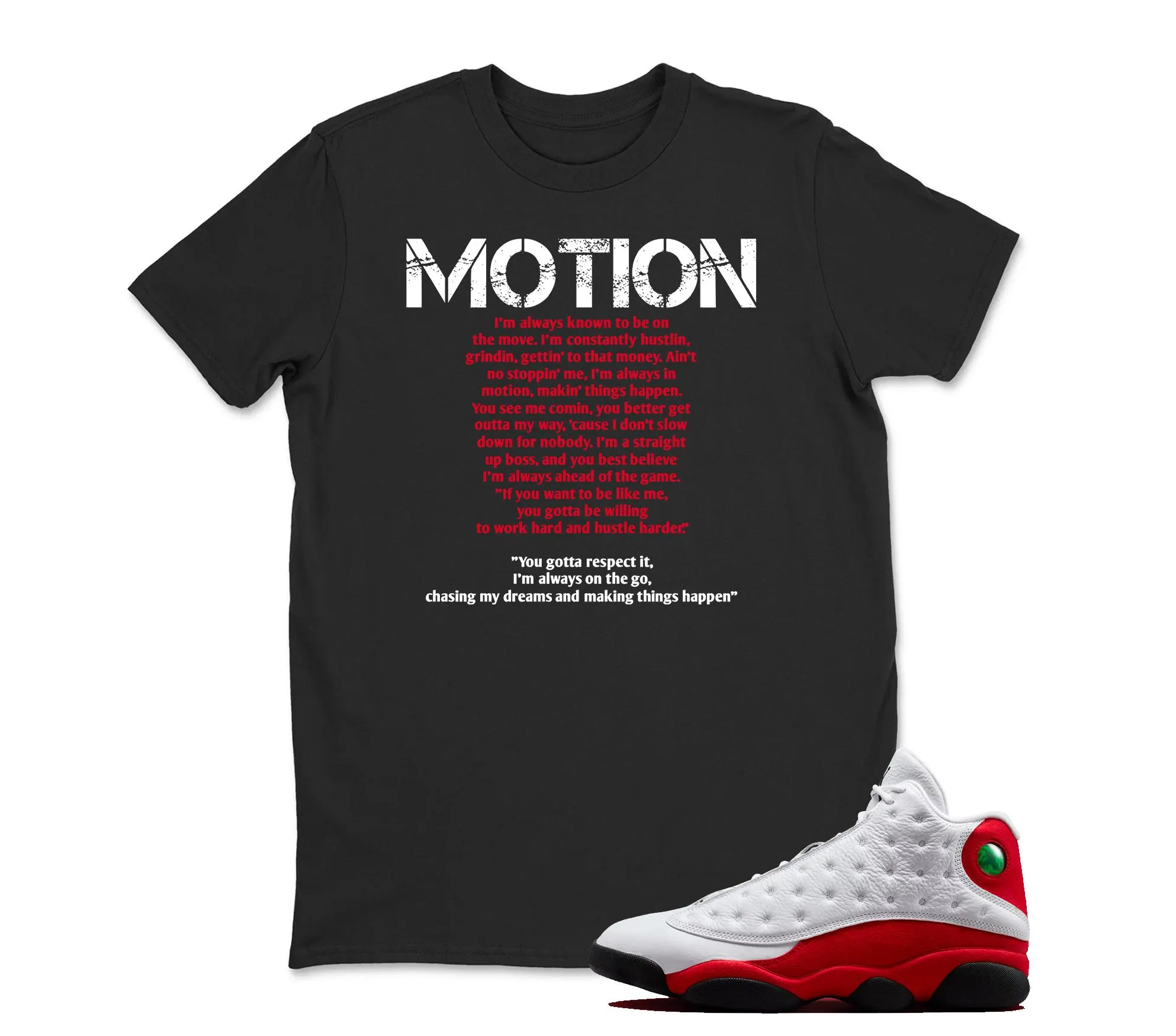 Motion  Sneaker T Shirt Matching Jordan 13 OG Chicago Red/White