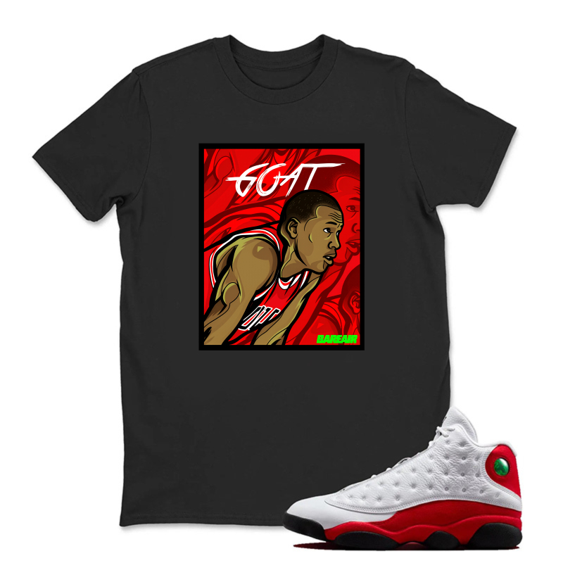 Greatest Of All Time Player Portrait Sneaker T Shirt Matching Jordan 13 OG Chicago Red/White