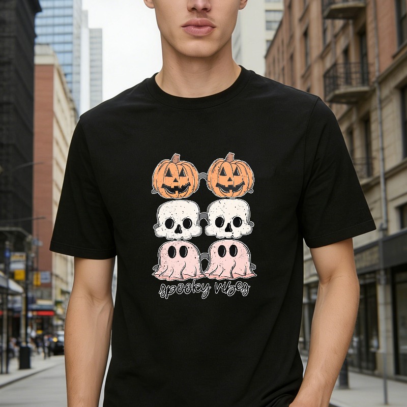 Spooky Vibes Halloween Pumpkin Skull Ghost Unisex Classic T-shirt