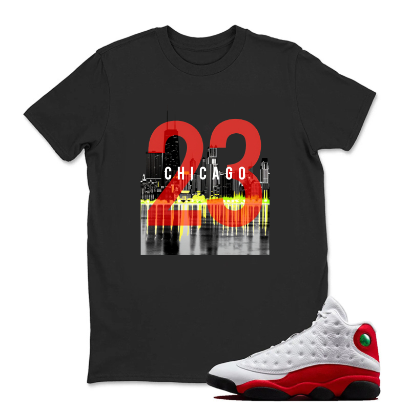Chicago Skyline Number Twenty Three Sneaker T Shirt Matching Jordan 13 OG Chicago Red/White
