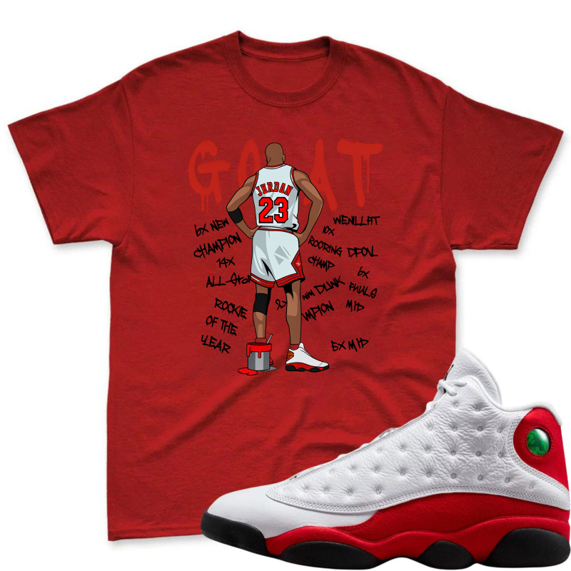 G O A T Michael Jordan 23 Chicago Bulls Champion All Star Rookie Of The Year Shirt To Match Air Jordan 13 Chicago Sneaker Match Shirt