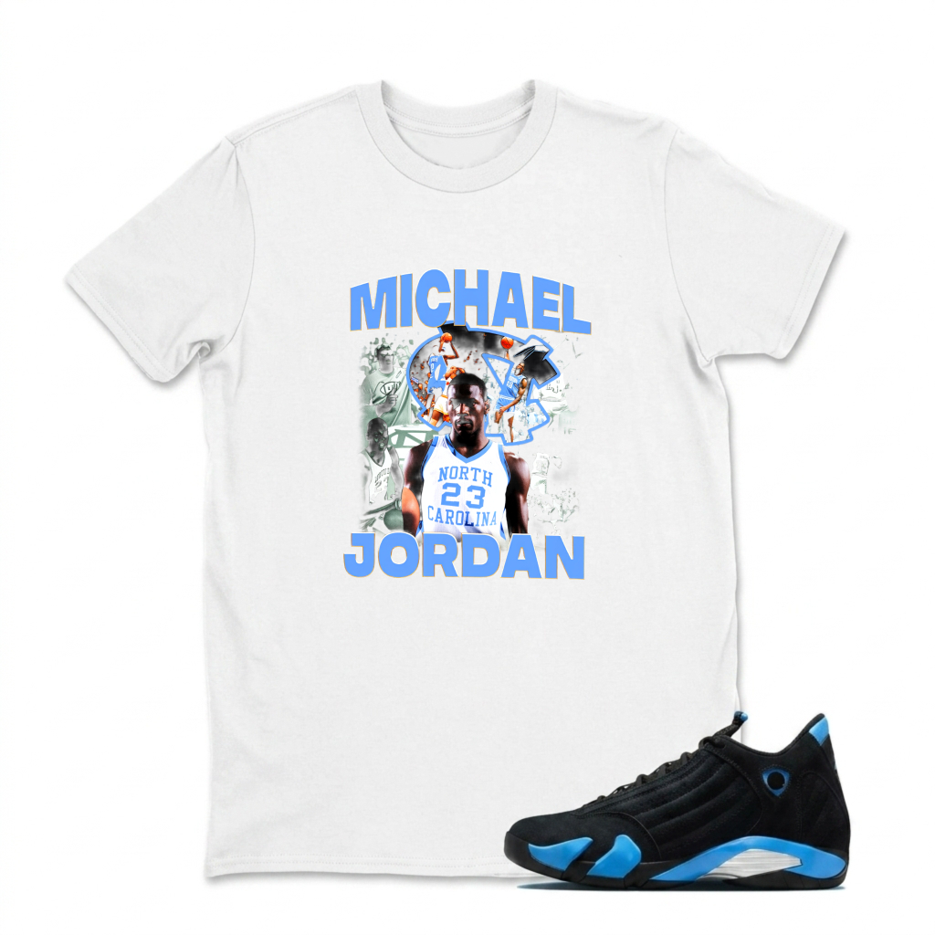 Michael Jordan North Carolina 23 Sneaker T Shirt Matching Jordan 14 University Blue