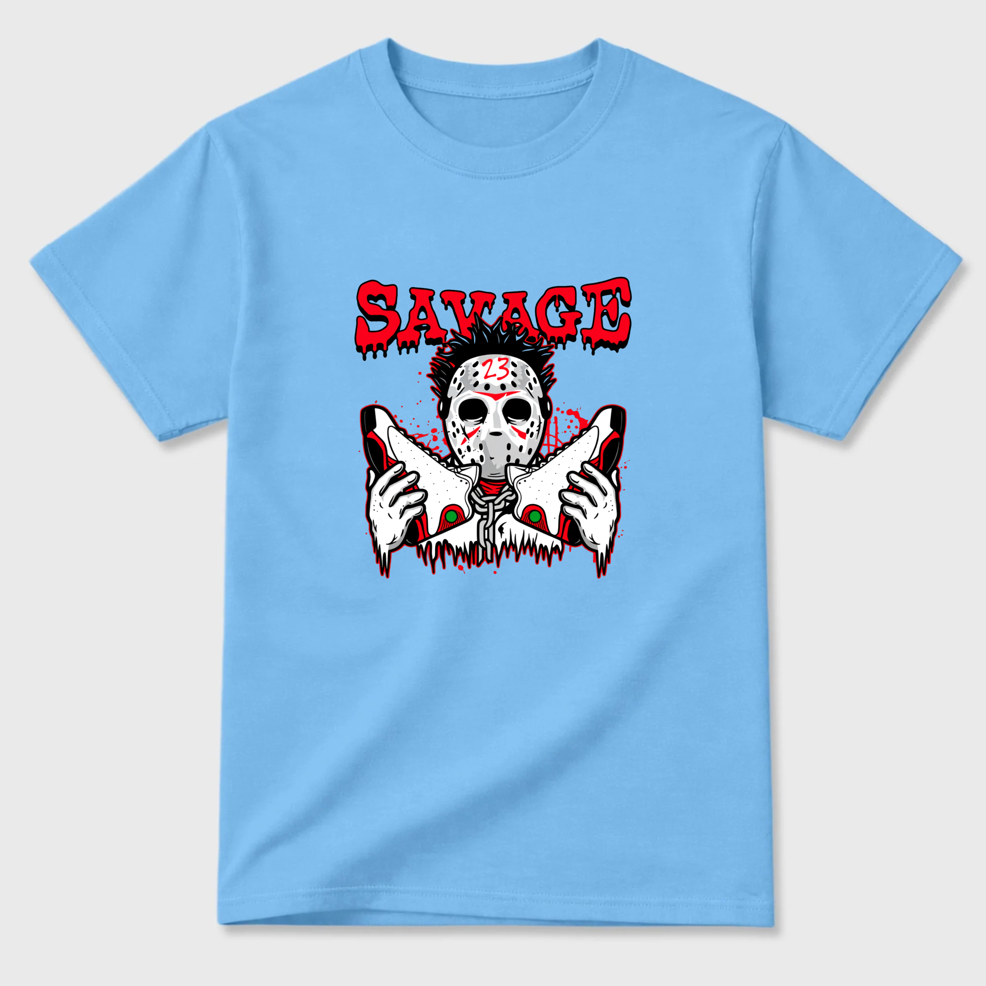 Savage Masked Figure Holding Knives Sneaker T Shirt Matching Jordan 13 OG Chicago Red/White