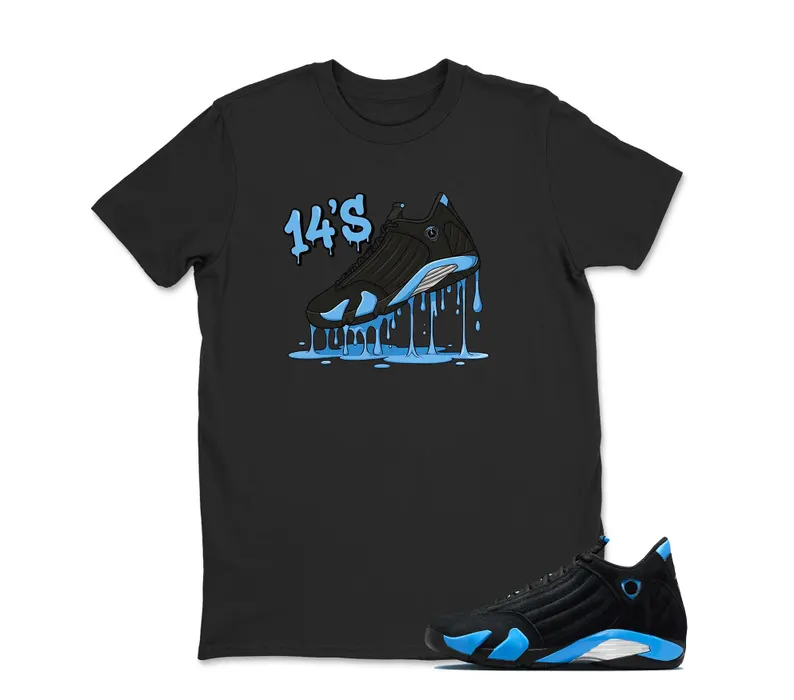 Dripping Shoe 14'S Sneaker Tees - Jordan 14 University Blue Matching Sneaker Tee Shirt Black