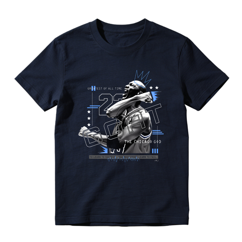 Michael Jordan 23 G O A T Chicago God Shirt To Match Jordan 14 Black And University Blue Sneaker Match Shirt