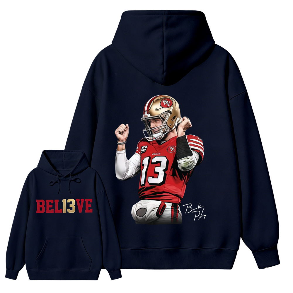 Number 13 Believe Football Graphic Hoodie, Quarterback Game Day Sports Fan Hoodie