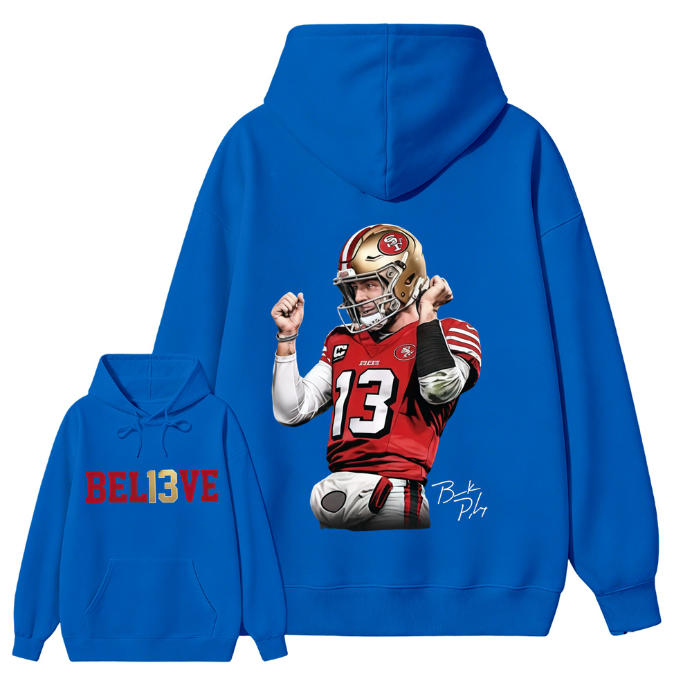 Number 13 Believe Football Graphic Hoodie, Quarterback Game Day Sports Fan Hoodie