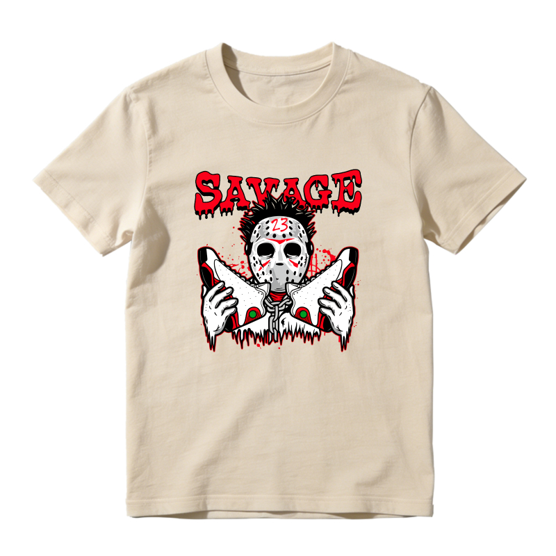 Savage Masked Figure Holding Knives Sneaker T Shirt Matching Jordan 13 OG Chicago Red/White