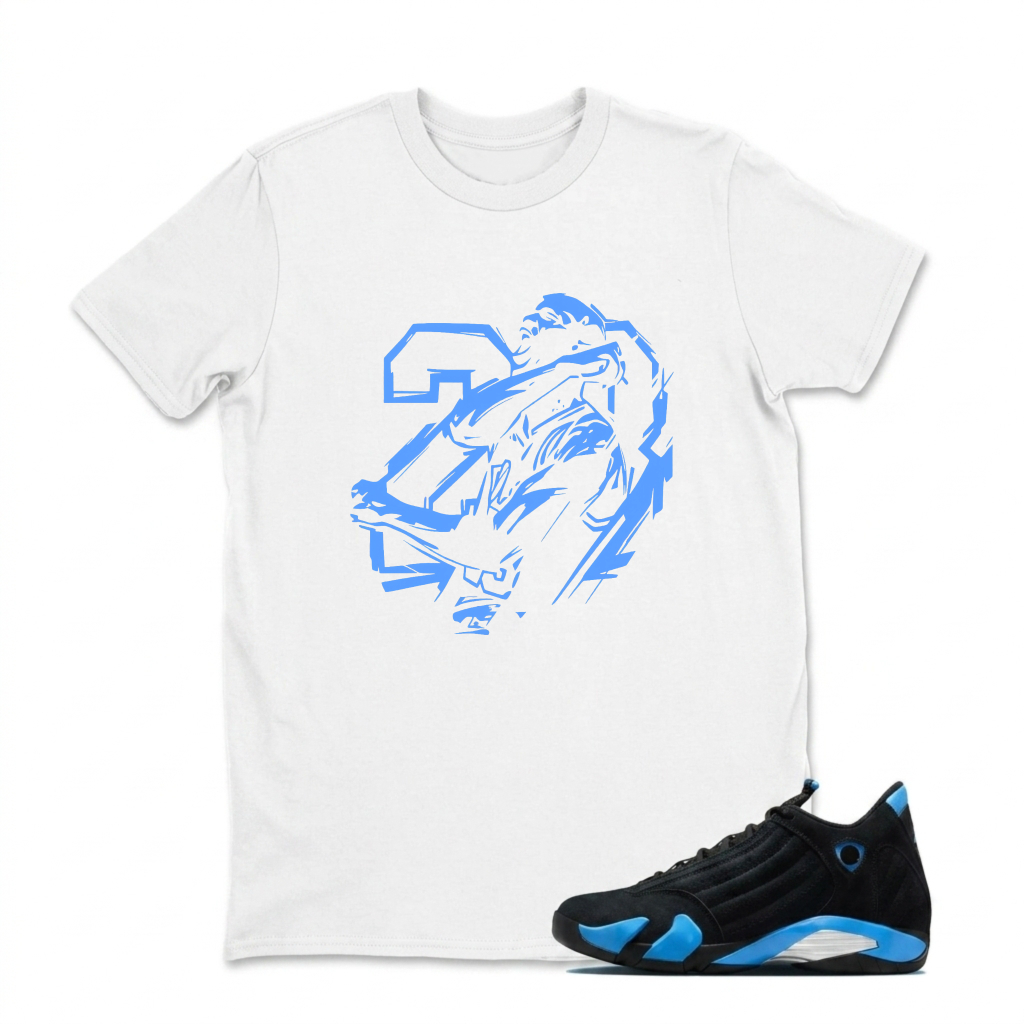 Blue Number Two Player Silhouette Sneaker T Shirt Matching Jordan 14 University Blue