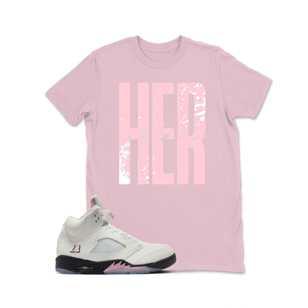 Her Pink Splatter Design Sneaker T Shirt Matching  Air Jordan 5 Retro OG AJ5 Medium Soft Pink
