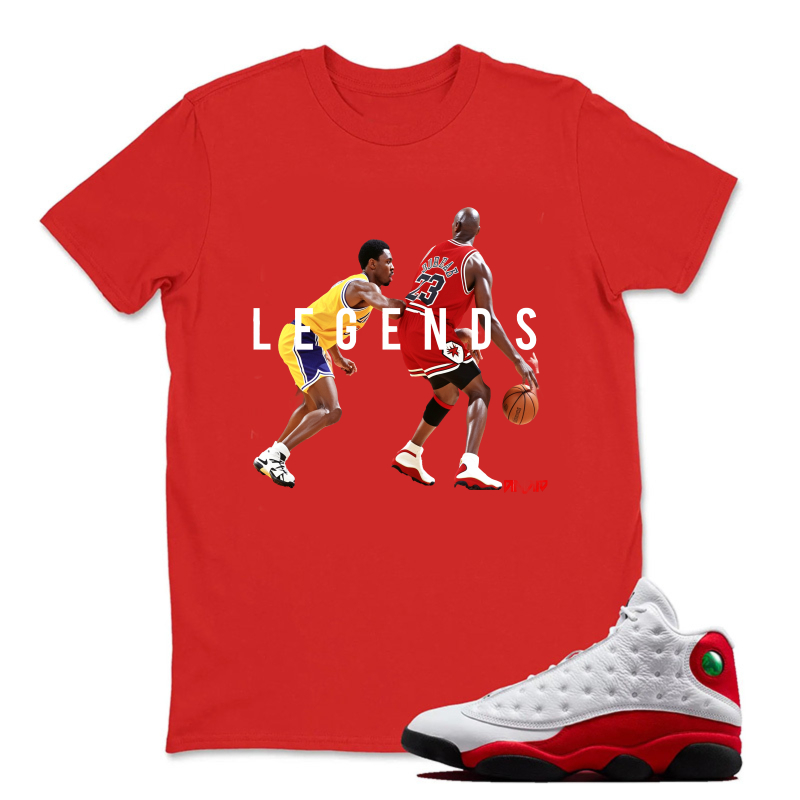 Legends Basketball Players Action Pose Sneaker T Shirt Matching Jordan 13 OG Chicago Red/White