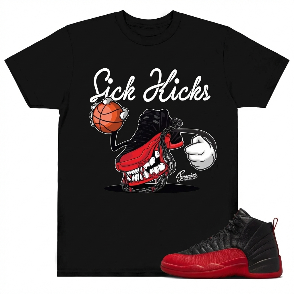 KICKS Shirt To Match AJ 12 Flu Game Sneaker Matching Tee, Jordan 12 Flu game Sneaker Tees