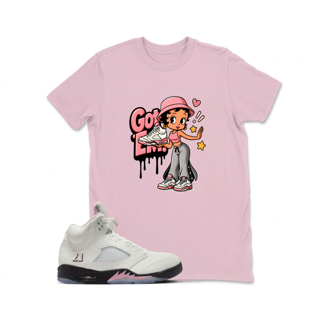 Gol Love Drip Cartoon Girl Sneaker T Shirt Matching  Air Jordan 5 Retro OG AJ5 Medium Soft Pink