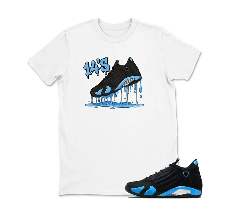 Dripping Shoe 14'S Sneaker Tees - Jordan 14 University Blue Matching Sneaker Tee Shirt Black