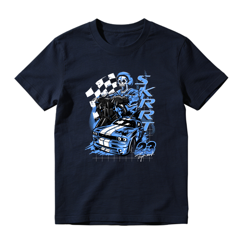 Skull Racing Car Checkered Flag Sneaker T Shirt Matching Jordan 14 University Blue