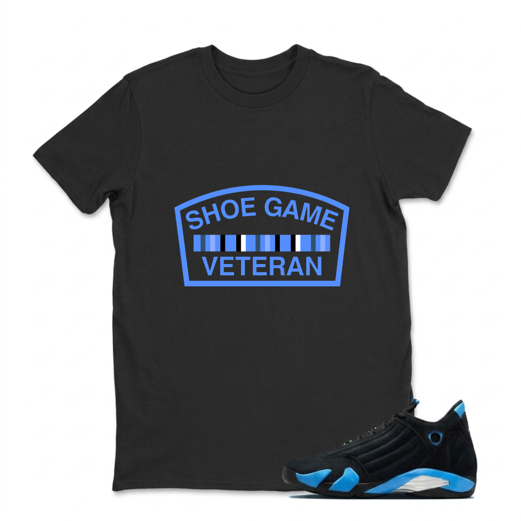 Shoe Game Veteran Patch Sneaker T Shirt Matching Jordan 14 University Blue