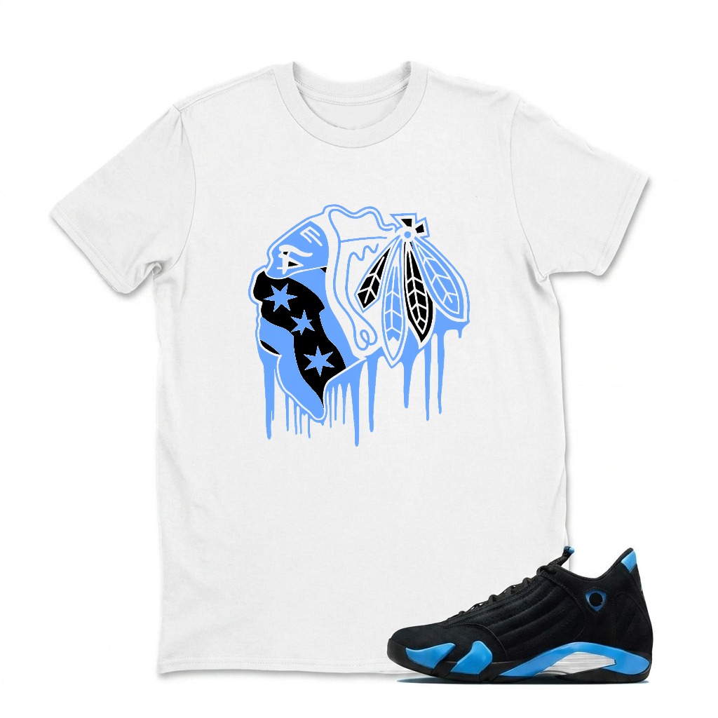 Blue Drip Flag With Feathers Sneaker T Shirt Matching Jordan 14 University Blue