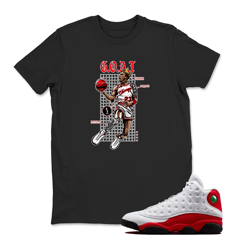 Basketball Player In Action Pose Sneaker T Shirt Matching Jordan 13 OG Chicago Red/White