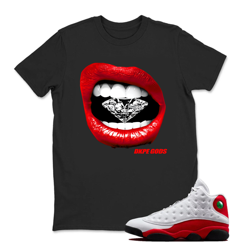 Red Lips Diamond Teeth Design Sneaker T Shirt Matching Jordan 13 OG Chicago Red/White