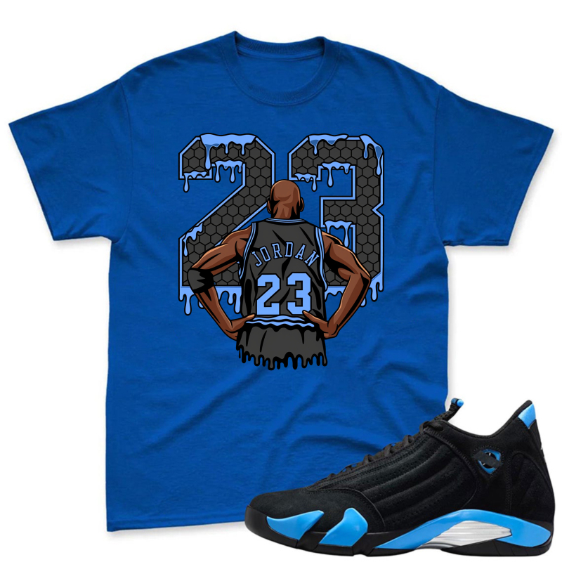 Number 23 Jordan Player Back View Shirt To Match Jordan 14 Black And University Blue Sneaker Match Shirt