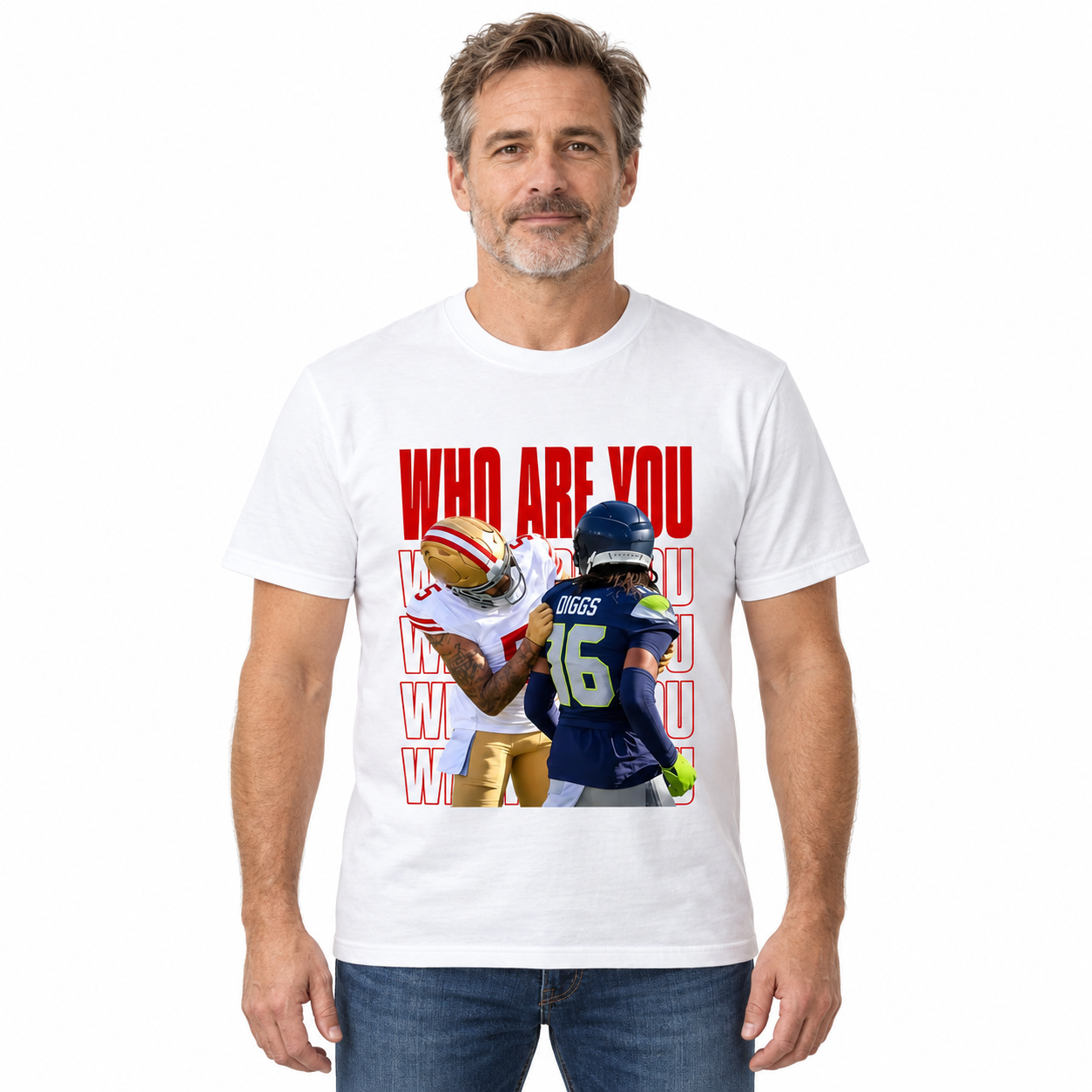 Who Are You Graphic Shirt, Football Rivalry Print Tee, Funny Game Day T-Shirt, Red Lettering Unisex Sports Fan Gift, Casual Top
