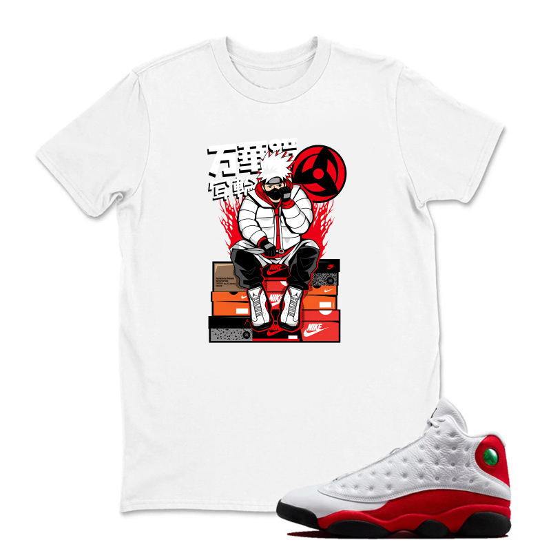 Manga Character Sitting On Boxes Sneaker T Shirt Matching Jordan 13 OG Chicago Red/White