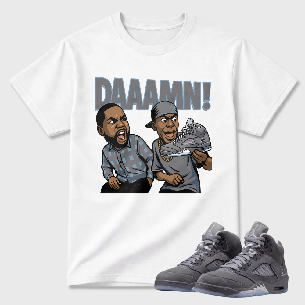 Daaamn Cartoon Characters Shoes Sneaker T Shirt Matching Air Jordan 5 Wolf Grey