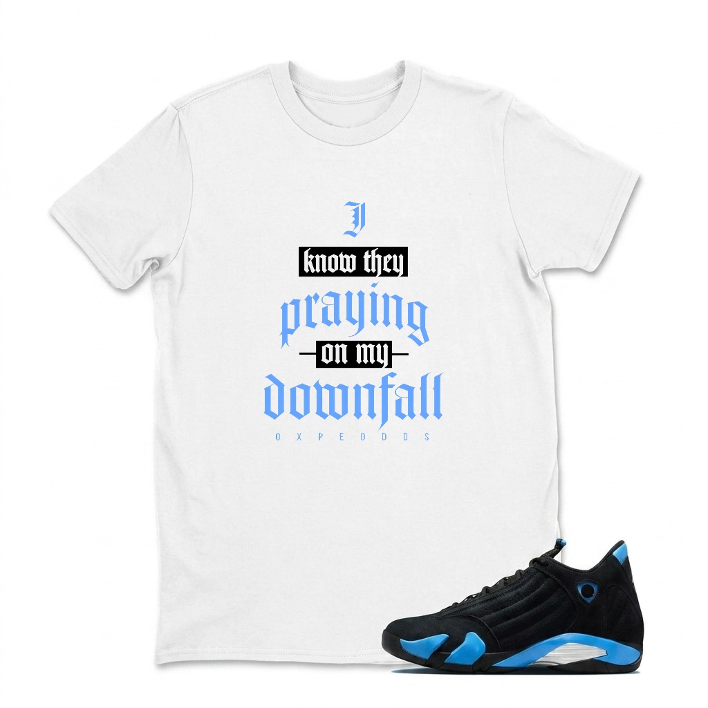I Know They Praying On My Downfall Sneaker T Shirt Matching Jordan 14 University Blue