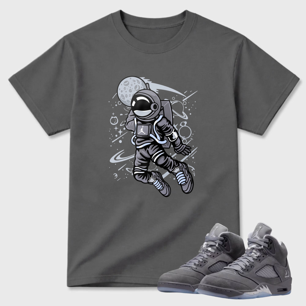 Astronaut Floating In Space With Moon Sneaker T Shirt Matching Air Jordan 5 Wolf Grey