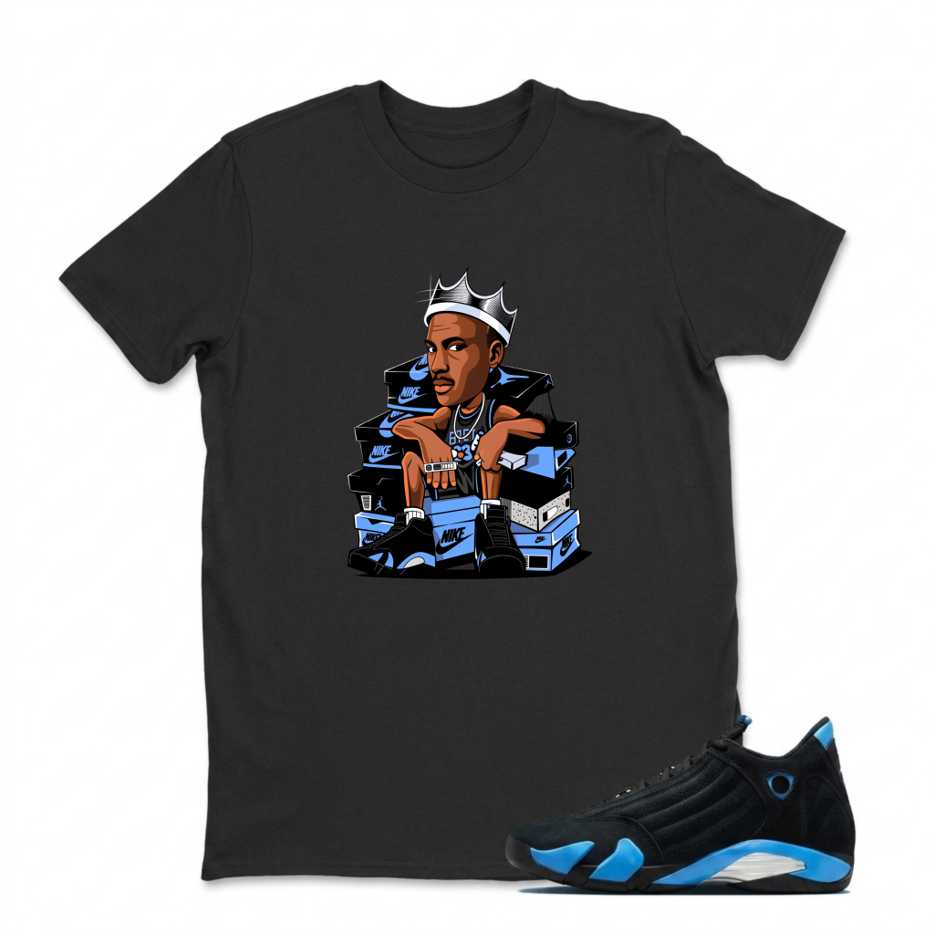 King On Sneakers Stack Sneaker T Shirt Matching Jordan 14 University Blue