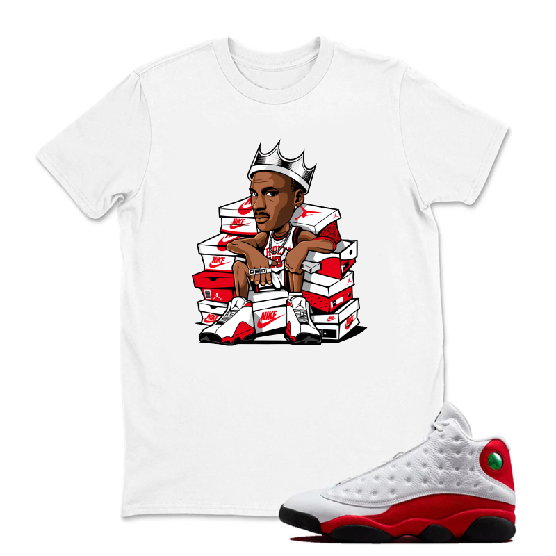 King On Shoe Boxes Sneaker T Shirt Matching Jordan 13 OG Chicago Red/White