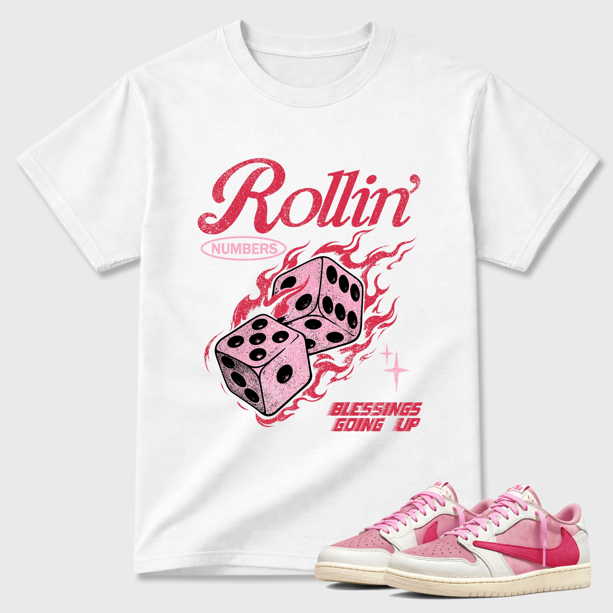 Rollin numbers  Sneaker Tees - Air Jordan 1 Travis Scott Tropical Pink