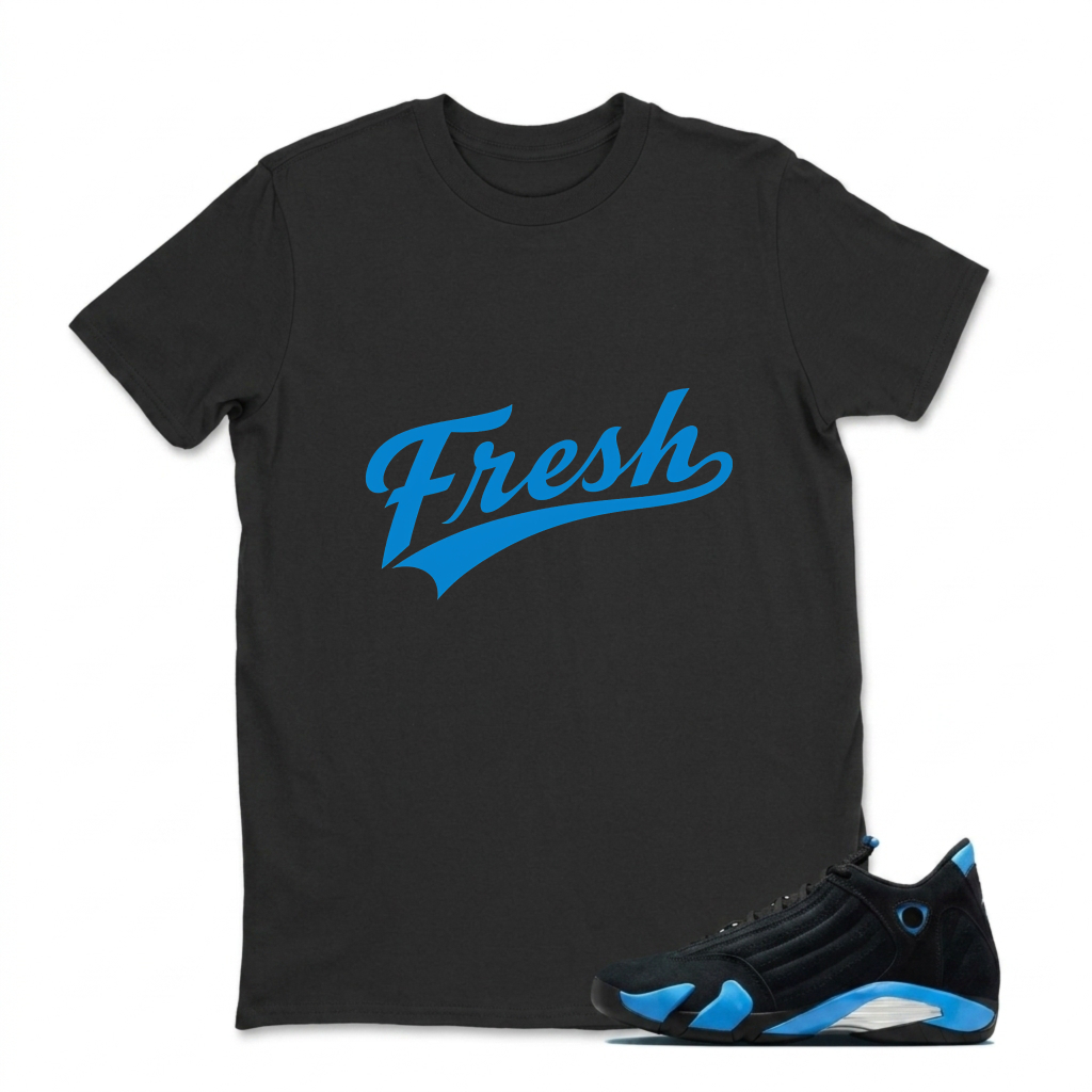 Fresh Blue Script Design T Shirt Sneaker T Shirt Matching Jordan 14 University Blue
