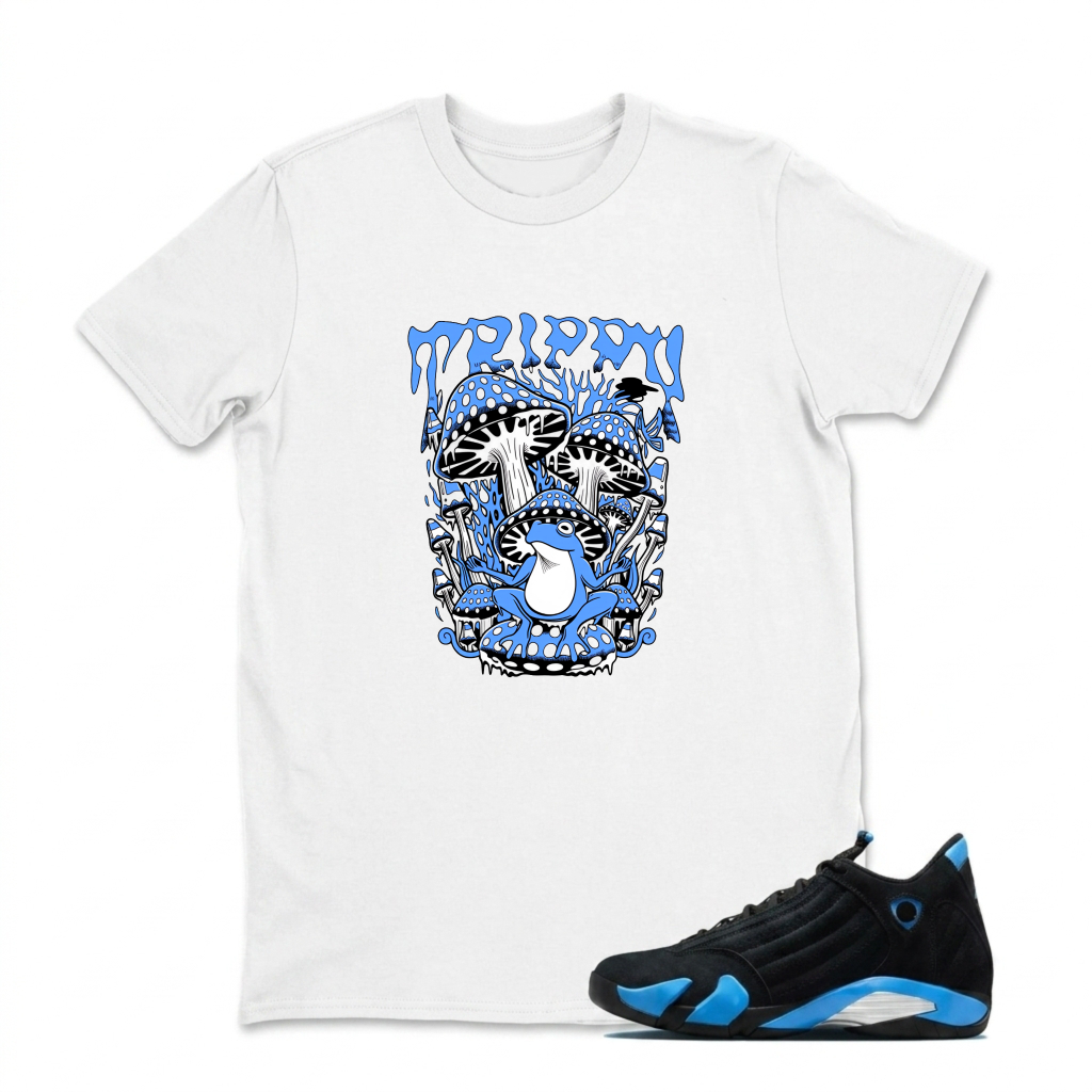 Trippy Mushroom Dragon Art Sneaker T Shirt Matching Jordan 14 University Blue