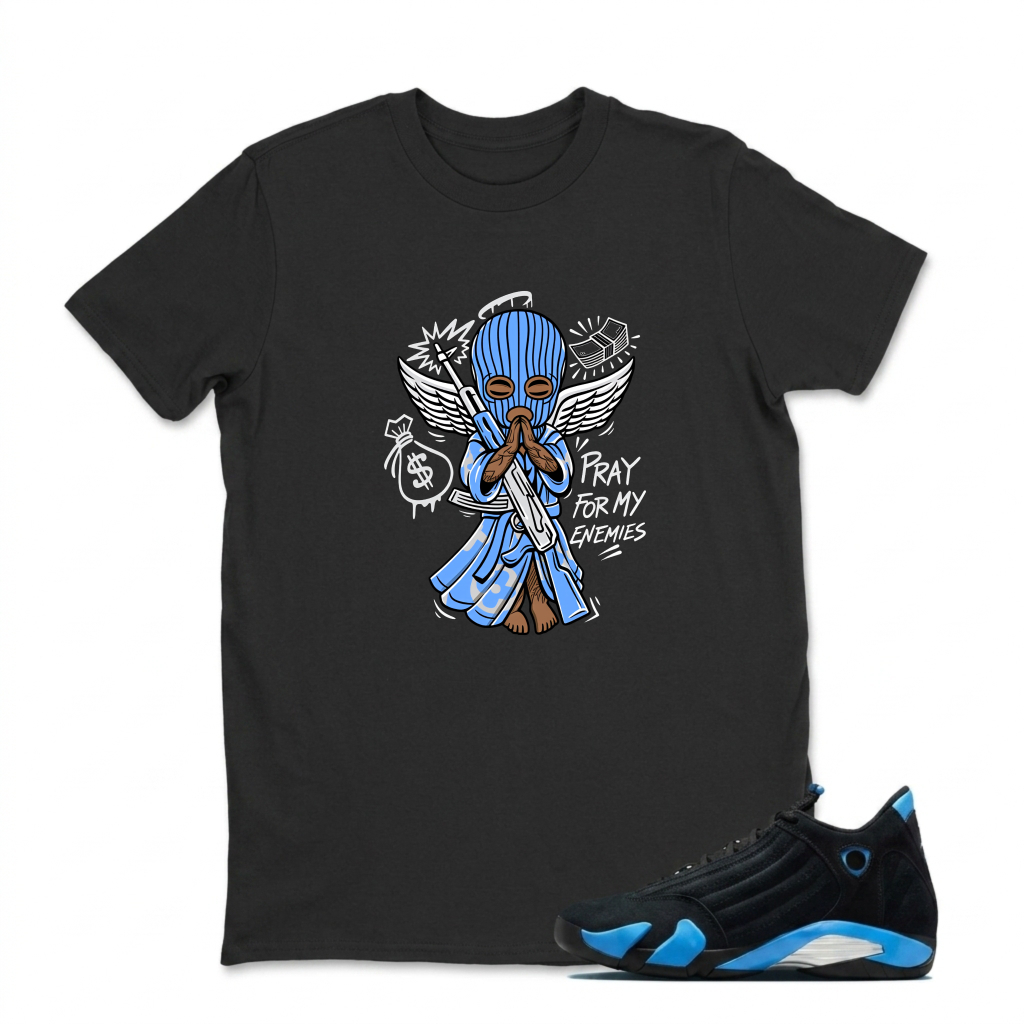 Blue Angel With Wings And Gun Sneaker T Shirt Matching Jordan 14 University Blue