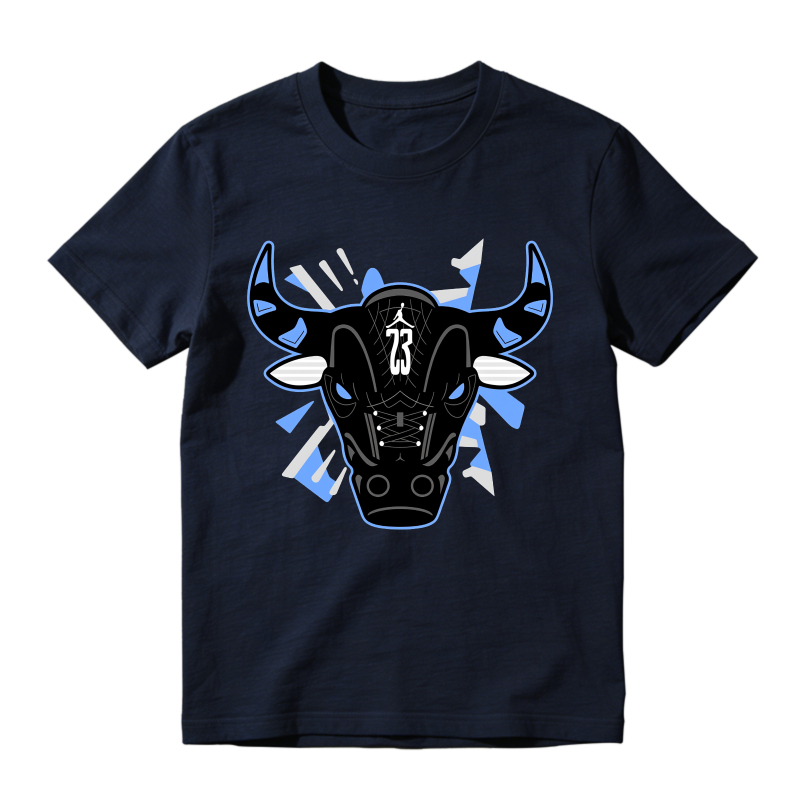 Bull Head With Blue Accents Sneaker T Shirt Matching Jordan 14 University Blue
