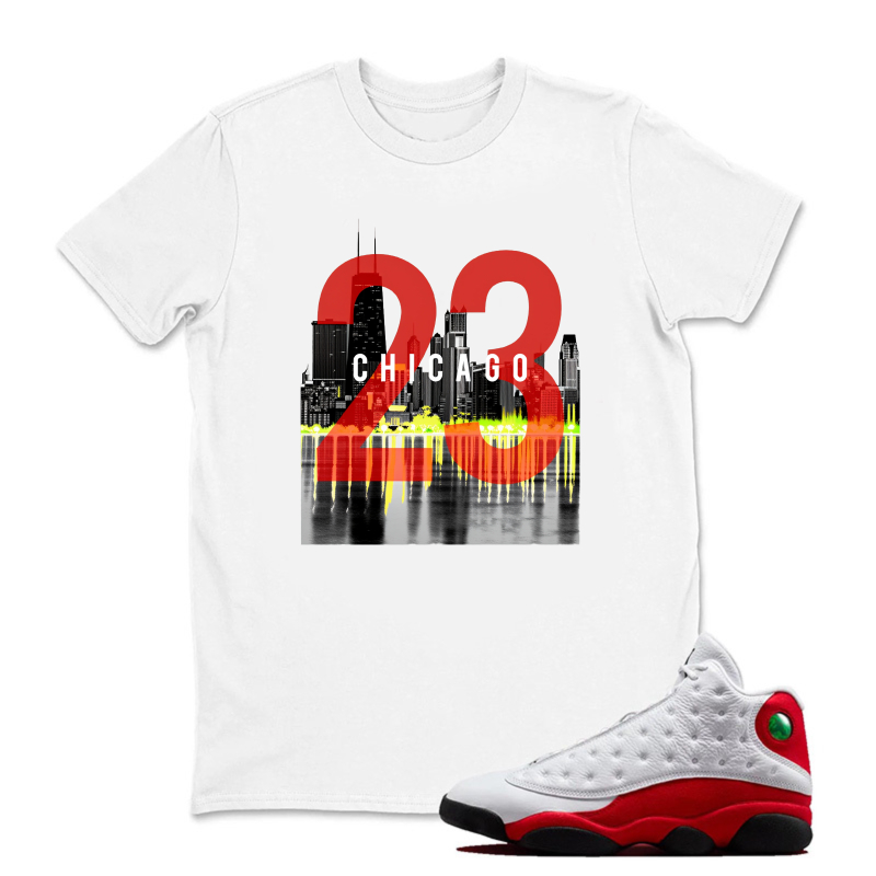 Chicago Skyline Number Twenty Three Sneaker T Shirt Matching Jordan 13 OG Chicago Red/White