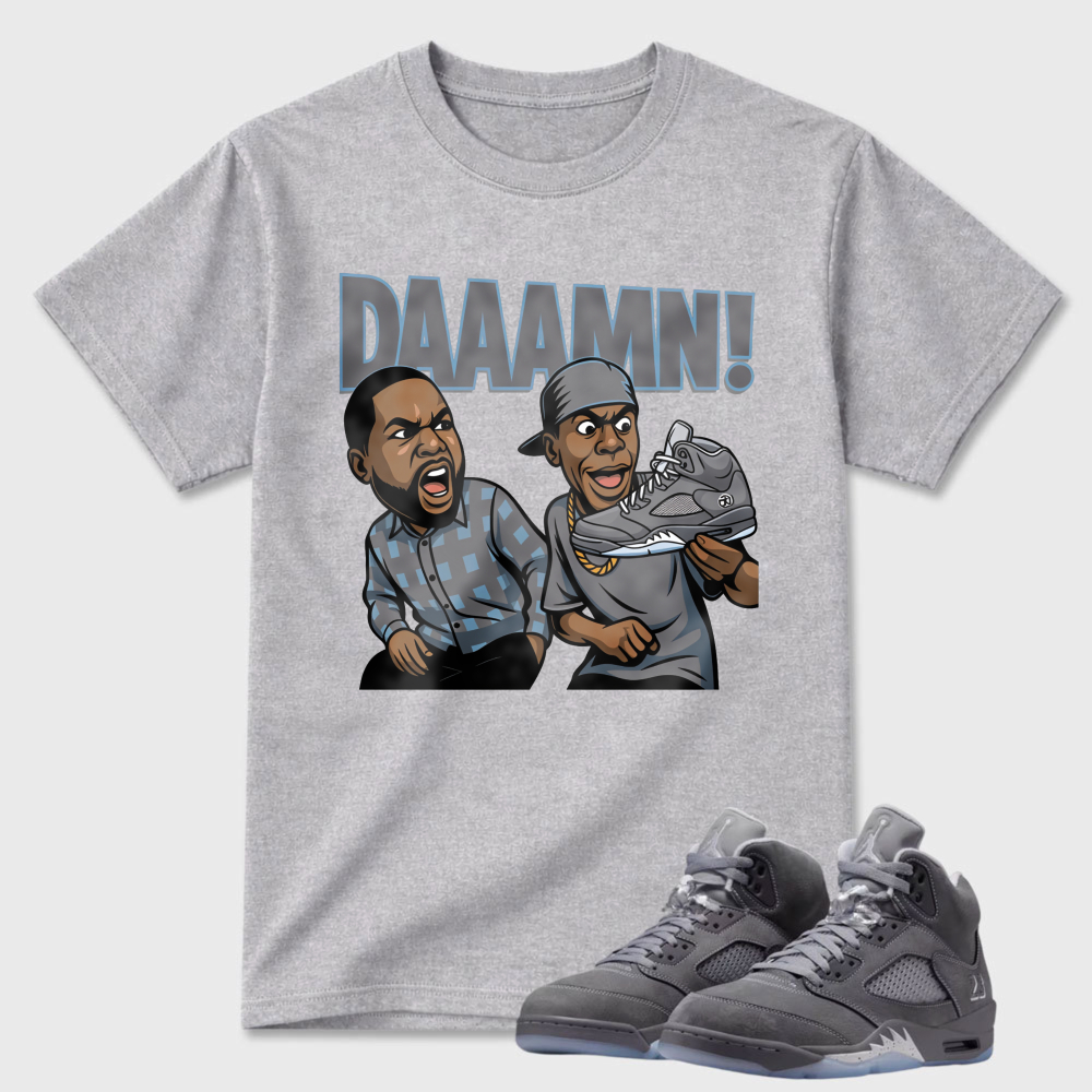 Daaamn Cartoon Characters Shoes Sneaker T Shirt Matching Air Jordan 5 Wolf Grey