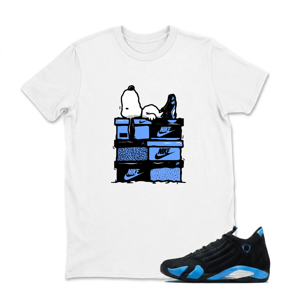 Snoopy Nike Shoes Stack Sneaker T Shirt Matching Jordan 14 University Blue